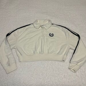 Victoria’s Secret PINK Women White Reverse Fleece Polo Sweatshirt